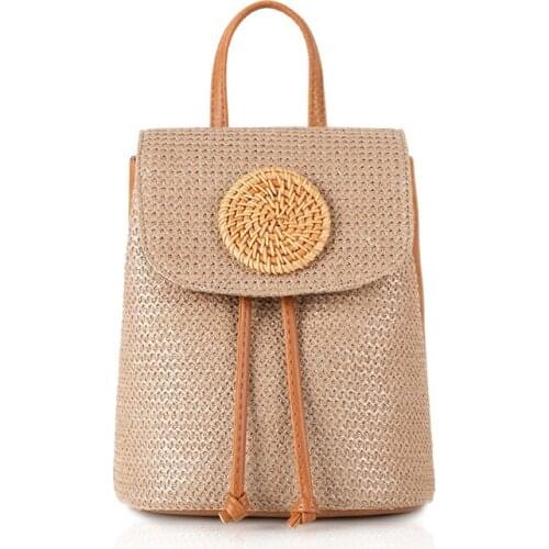 Casual Fashion Straw Woven Backpack Women Rucksack Summer Teenage Girl Bucket School Packs Travel Bags Large Capacity Handbags