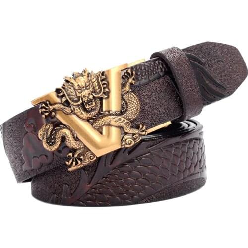 Mens Genuine Leather Ratchet Belt Fashion Male Dress Waistband with Automatic Buckle