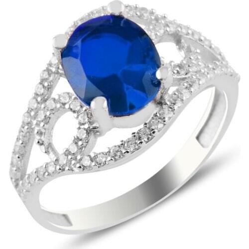 Silver 925 Sterling Sapphire Zircon Engagement Ring