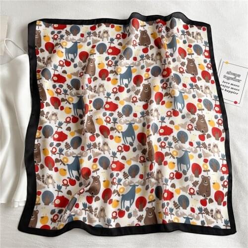 Silk Spring Summer Animal Square Headkerchief for Ladies Scarf Womens Floral Fashion Headscarf Women Hijab 70cm*70cm Hairband