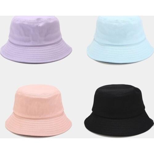 Sweet Color Solid Women Cute Bucket Hat Summer Foldable Fishing Hunting Fashion Cap Men Outdoor Sun Hats Light purple pink black