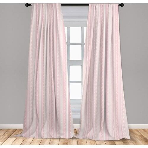 Pale Pink Curtains Vertical Borders Floral Little Hearts Lines Zigzag Chevron Window Curtains for Living Room Bedroom