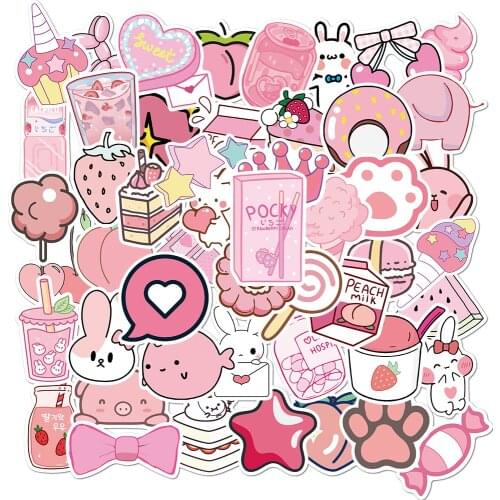 50pcs Cartoon Pink Girly Doodle Waterproof Stickers for Guitar Waterbottle Laptop