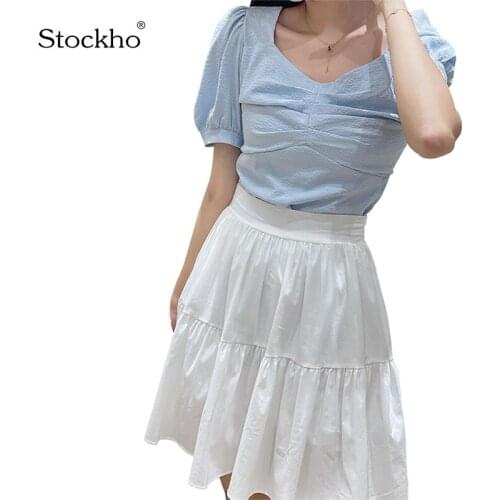 Womens Tops and Blouses 2021 Summer Fashion Floral Puffy Short Sleeve Square Neck Blouse Womens Chiffon Lantern Sleeve T-Shirt