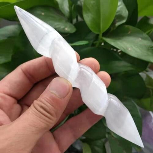 1pcs Natural selenite Crystal Wand Healing Massage Spiral Polished Log Stick Gypsum Cleanse