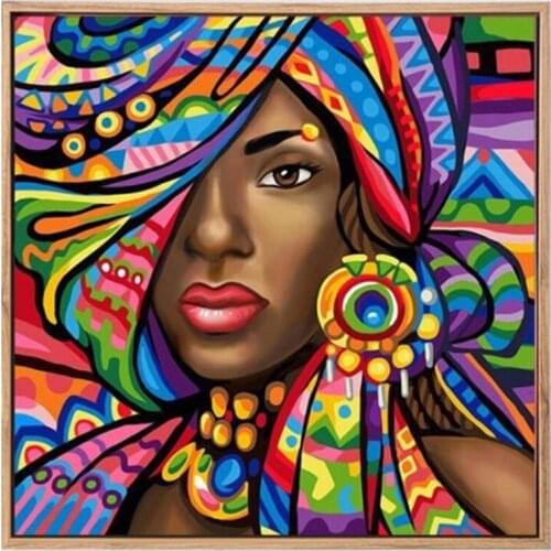 5D Diy Diamond Painting Cross Stitch African Lady Colorful Mosaic Embroidery Home Decor Full Square Round Drill PictureZP-1877