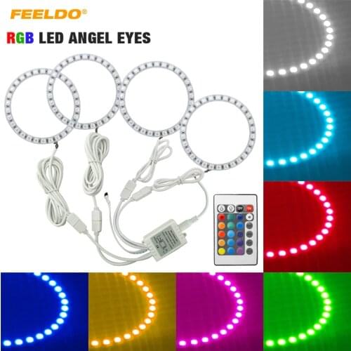 FEELDO 4Pcs/set Car RGB 5050 LED Headlight Angel Eyes Halo Ring Light Kit Wireless Remote Control For Lada VAZ 2110/2112