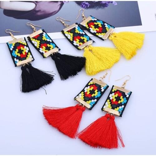 Bohemian Embroidered Pattern Tassel Earrings for Women Red Tassel Long Earrings Vintage Ethnic Fashion Jewelry 2020 New Design
