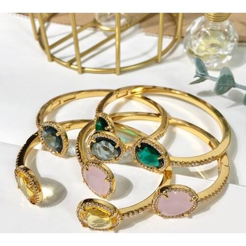 2020 Pure Sterling 925 Silver Jewelry For Women Candy-Colored Stone Triangle Open Bracelet