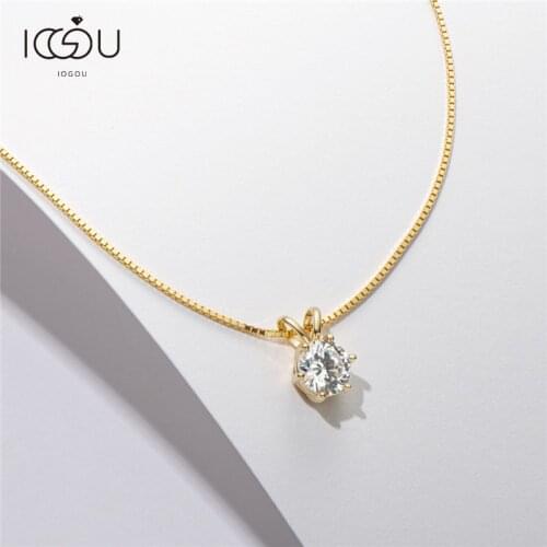 IOGOU 1 Carat D Color Moissanite Diamond Pendant Necklace Real 925 Sterling Silver Simulated Engagement Moissanite Necklace