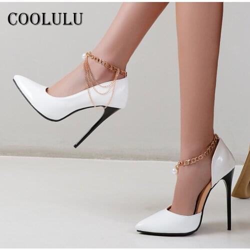 COOLULU 2021 Spring Women Shoes Pointed Toe Super High Heels Thin Heel Party Pumps Fashion Chian Female Footwear Sexy White 48
