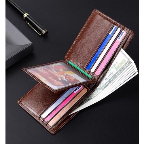 Top Layer Oil Waxed Cow Leather Smooth Touch RFID Business Men Standard Wallet With Photo Window
