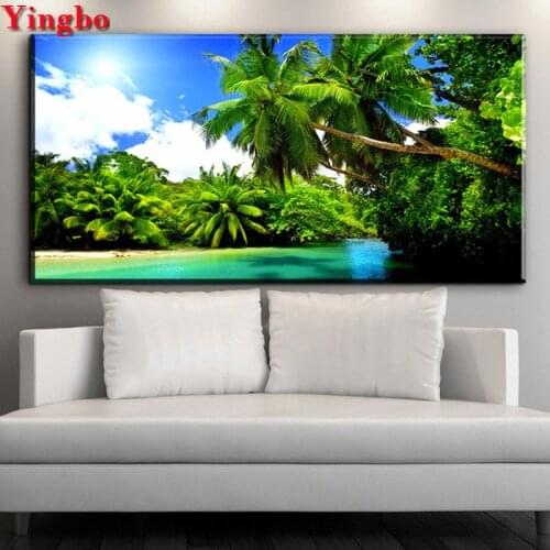 Diy 3d diamond embroidery trees full drill square diamond painting Coconut tree landscape diamond mosaic round rhinestone icon