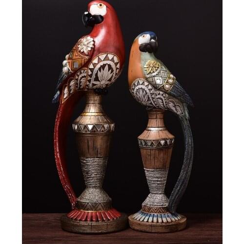 High-end American Retro Home Decor Animals Statue Lifelike Parrot Ornaments Light Luxury Figurines Living Room Art Decoration