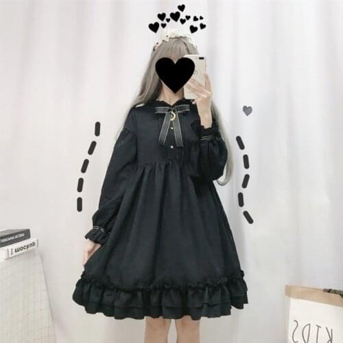 Gothic Lolita Dress Soft Sister Women Vintage Dark Cute Bow Moon Ruffled Tea Party Dress Victorian Sweet Princess Fairy Clothes