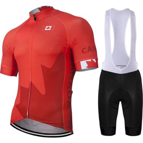 Canada 2021 Men Summer Red Cycling Jersey Set Customized Bike Road Mountain Race Racing Short Sleeve Bib 9D Gel Maillot Ciclismo