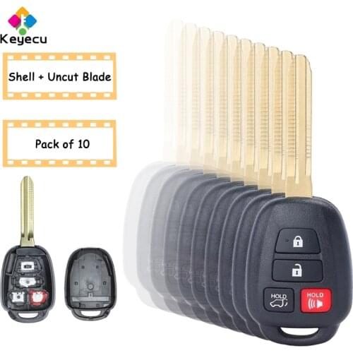 KEYECU 10PCS/Lot Remote Car Key Shell Case With 4 Button TOY43 Blade - FOB for Toyota Rav4 Highlander 2013-2018, FCC ID: GQ4-52T