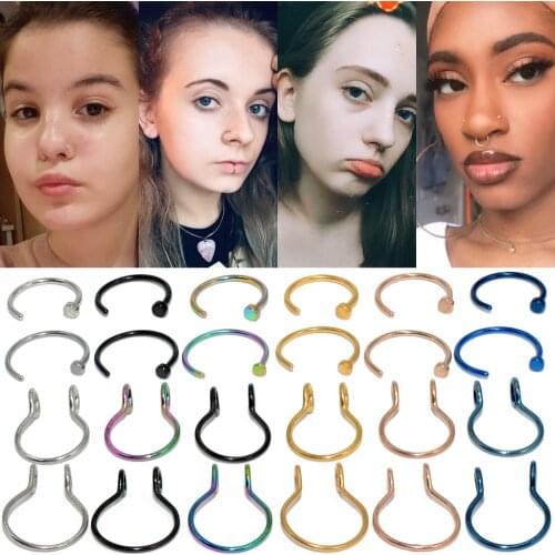 1Pc Fake Nose Piercing Septum Ring Flexible U & C Shaped Faux Septum Hoop Nostril Ring Piercing Fake Clip on Nose Rings Jwerelry