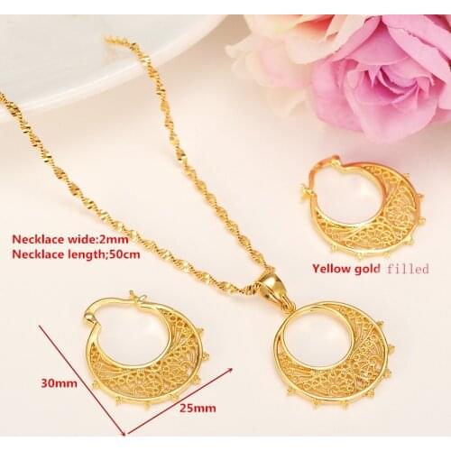 Ethiopian set Jewelry Necklace Earrings Kids 18 k Real Yellow Solid G/F Gold Eritrea Habesha for Girl Africa Sets