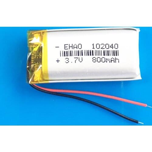 3.7V 800mAh lipo polymer lithium rechargeable battery 102040 for GPS DVD bluetooth recorder camera massager