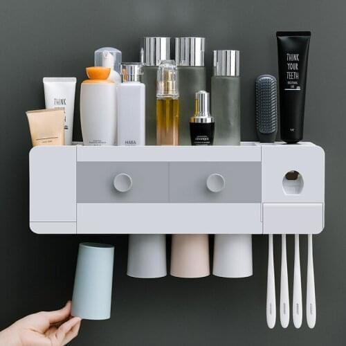 GURET Magnetic Attraction Toothbrush Holder Automatic Toothpaste Dispenser Multifunction Punch Free Bathroom Accessories Sets