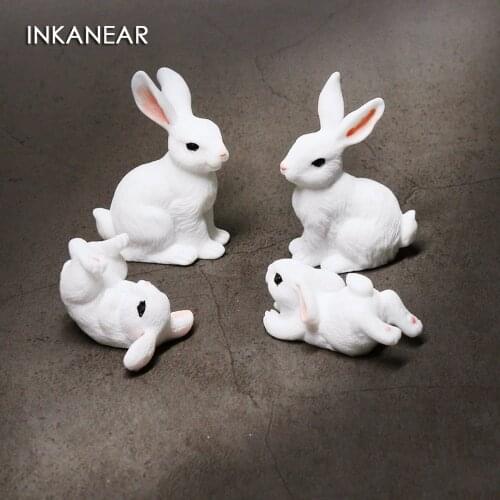 Cute Rabbits Family Figurine Simulation Farm Animal Model Squirrels Miniature Fairy Garden Decoration Statue Resin Craft