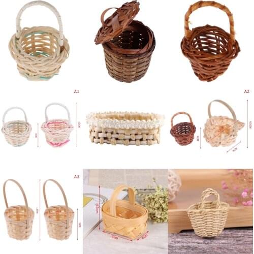 1:12 Dollhouse Miniature Weven Bamboe Mand Plantaardige Mand Model Speelgoed Doll House Furniture Toys