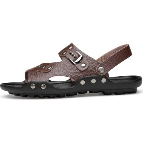 Genuine men playa slide size beach shoes uomo v hombre genuino couro vietnam sandale ritable big roman da 2020 sandali sandalen