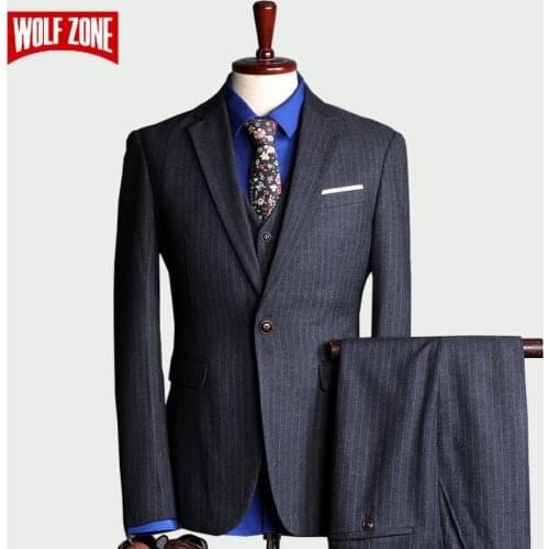 2020 New Men Suit 3 Pieces Fashion Business Formal Suit Mens Slim Fit Blue Wedding Dress Suits Blazer Pant and Vest With Pants