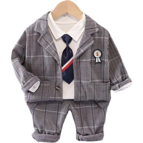 Autumn Spring Kids Trendy Clothing Children Casual Suit Boys Coat T-Shirt Pants 3Pcs/Sets Toddler Gentleman Costume Baby Clothes
