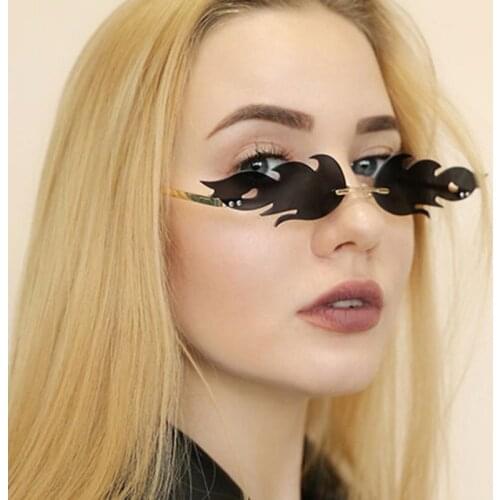 Creative Flame Styling Sunglasses Anti-UV Ladies Metal Frameless Fashionable Gradient Color Outdoor Glasses