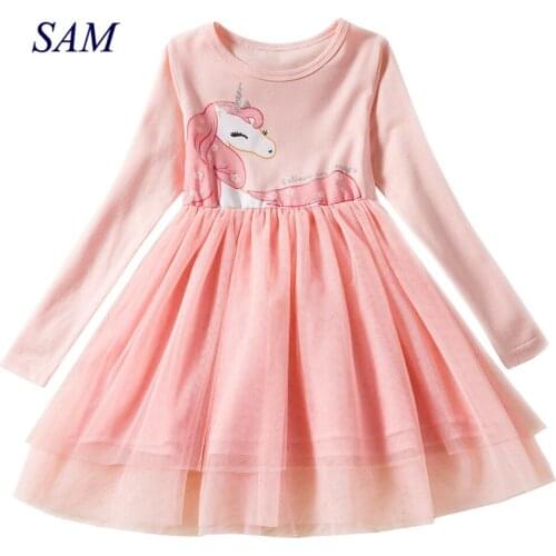 Girls Dress Long Sleeve Kids Flower Dresses Children Unicorn Vestidos 2019 Girls Dresses Autumn Kids Dress For Girl