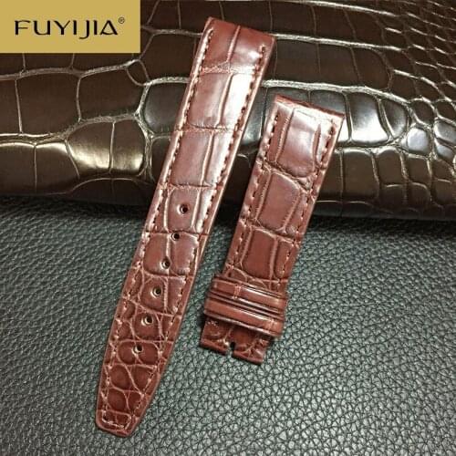 FUYIJIA 20MM 22MM Handmade Genuine Alligator Strap Custom PORTUGIESER Watch Band Men Crocodile Skin Watchbands Waterproof Belt