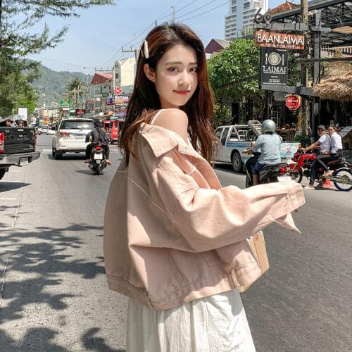Autumn pink denim jacket womens 2021 student plus size loose long-sleeved thin western-style blouse y2k tops E-girl punk park