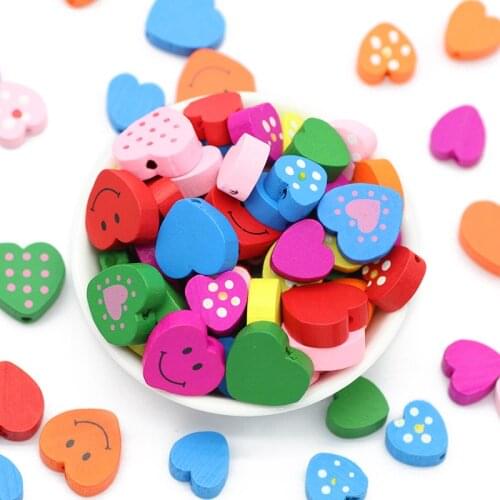 Heart Shape Wooden Beads Random Color Wood Loose Spacers Beads For Jewelry Making DIY Bracelets Accessories Intelligence Toys