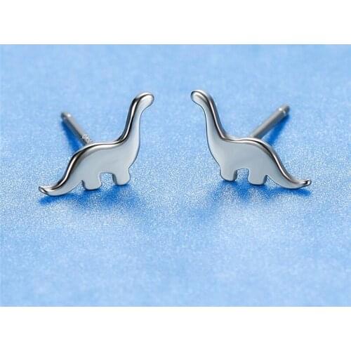 Vintage Fashion Animal Jewelry Cute Female Small Dinosaur Earrings Fashion 100% Real 925 Sterling Silver Stud Earrings For Women