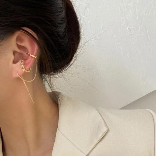 Minimalist Long Punk Metal Chain Ears Line Drop Earrings For Girl Hip Hop Rock Asymmetry Ear Bone Tassel Asymmetric Earrings
