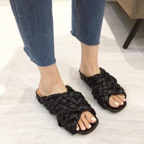 Summer Women Slippers Brand Weave Ladies Shoes Open Toe Cross Flat with Casual Beach Female Slides Big Size Woman Flip Flops