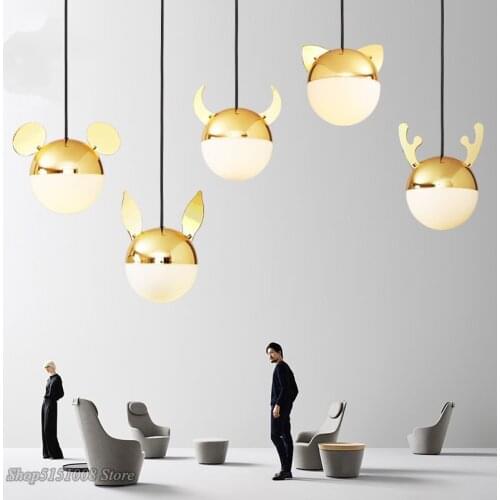 Modern cartoon LED pendant lights Nordic Simple creative single head glass pendant lamp bedroom bedside home decor light fixture