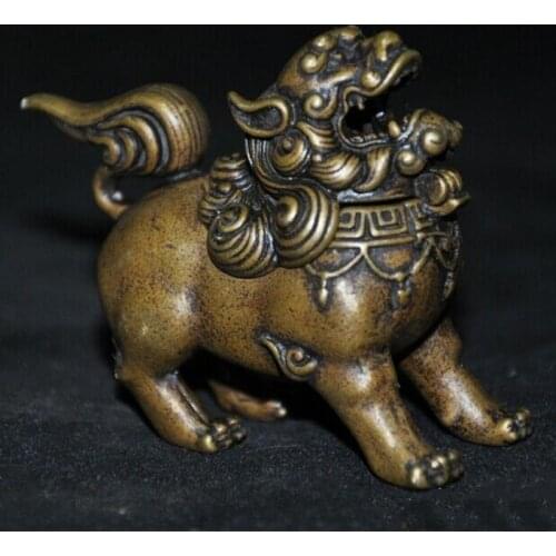 Fine China Bronze Temple Animal Lion Foo Dog Beast Statue Incense Burner Censer Collection Ornaments Statues for Decoration