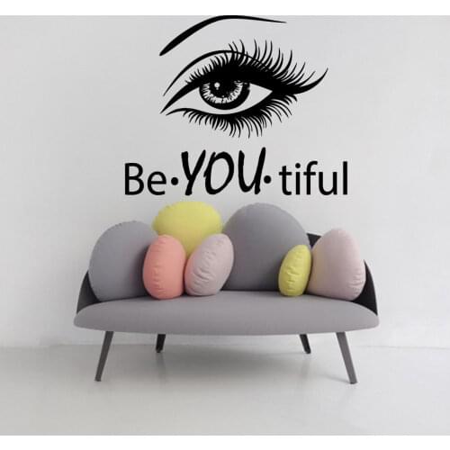 Beauty Salon Decoration Eyelashes Vinyl Murals Beautiful Quote Wall Art Sticker Decor Be You Tiful Word Wall Decal
