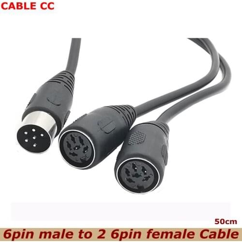 High Quality DIN 6pin Male to 2 6pin Female Audio and Video Cable S-Terminal Midi 6pin for Audio Microphone Guitar Cable 50cm