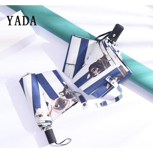 YADA NEW Design Cartoon Cat Folding Umbrellas Anti-UV Rainproof Stripe Umbrella Sun Protection Rainy Umbrella Parasol YD200007