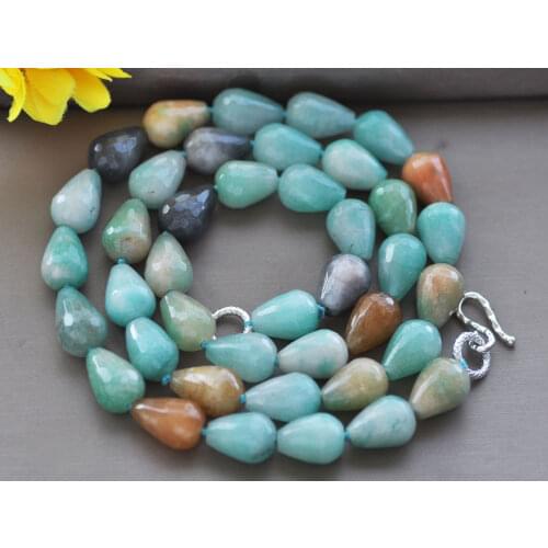 Z10970 17"~32" 18mm Blue Drip Faceted Gemstone Bead Necklace