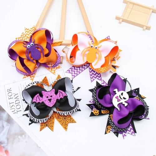 4.5" Halloween Felt Spider Bowknot Hair Clip for Girls Handmade Hair Bows Hairgrips Children Party Hairpins Hair Accessories
