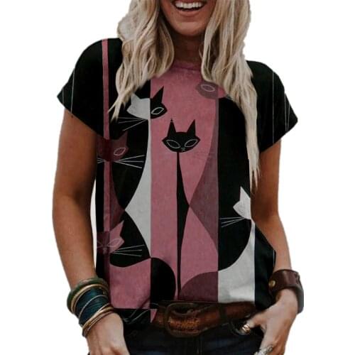 New Woman T Shirt Harajuku Graphic Tee Spring Summer Streetweear Women Cat Rabbit Print Cute Kawaii Short Sleeve T-shirts Tops