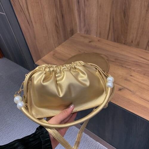 Gold Chain PU Leather Cloud Bag For Women 2021 winter Armpit bag Lady Shoulder Handbags Female Travel Hand Bag handtassen dames