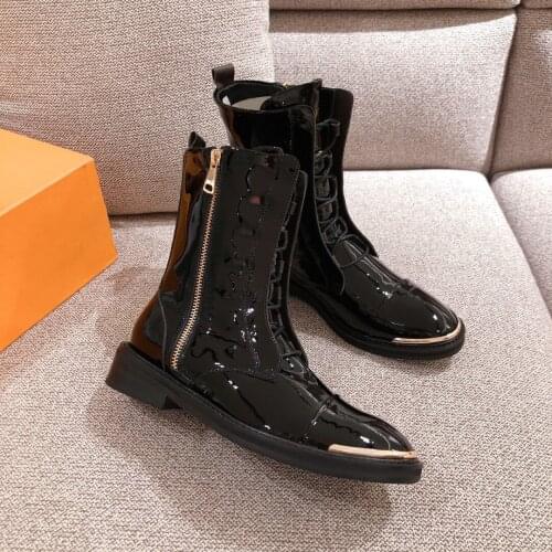 New Fashion Ankle Boots For Woman Round Toe Women Boots Lace-Up Genuine Leather Winter Zip Women Shoes Metal Decor Shoes Woman