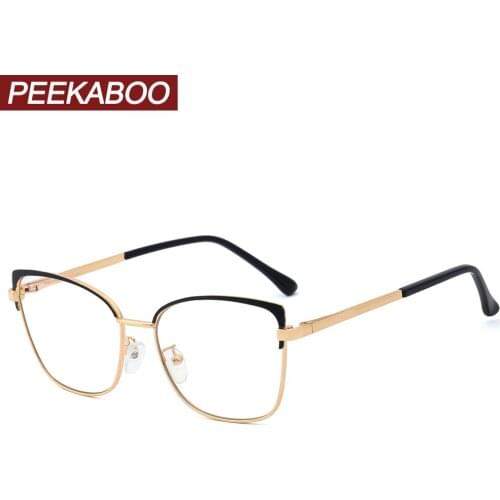 Peekaboo gold metal glasses female fashion anti blue light cat eye glasses frame women optical clear lens new year gift ladies