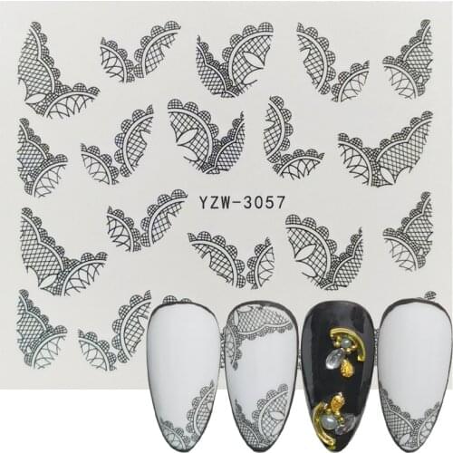 2020 New Black Lace Pattern Water Transfer Nail Art Stickers Sunflower Watermark Decals DIY Decorative Nail Tools